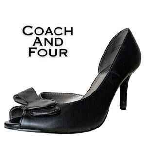 Coach And Four Black D'Orsay Peep Toe Bow Toe Stiletto 3.5" Heels Size 9